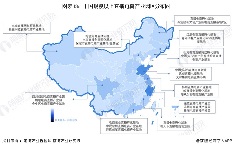 图表13：中国规模以上直播电商产业园区分布图